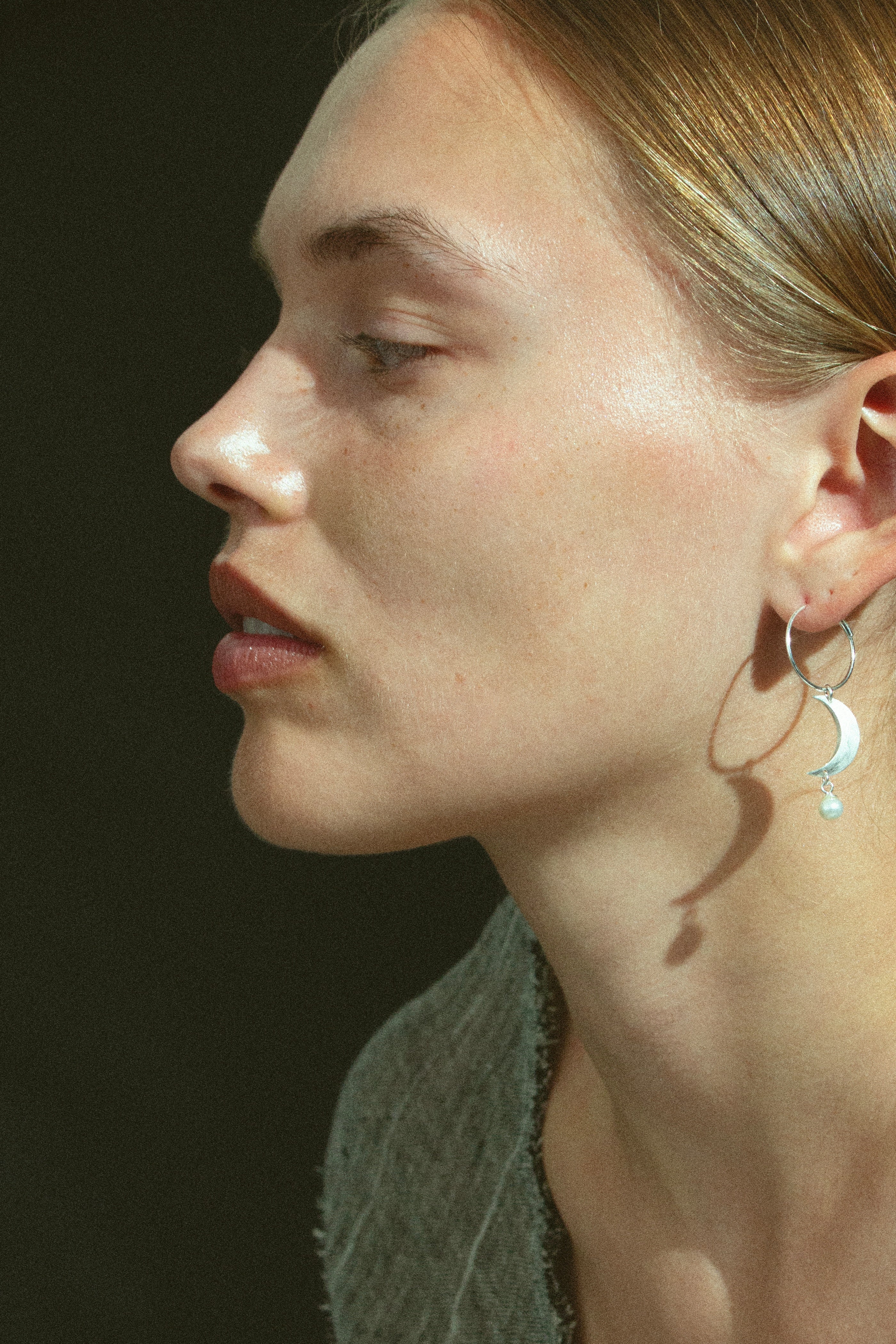 Half Moon With Pearl creol - sølv